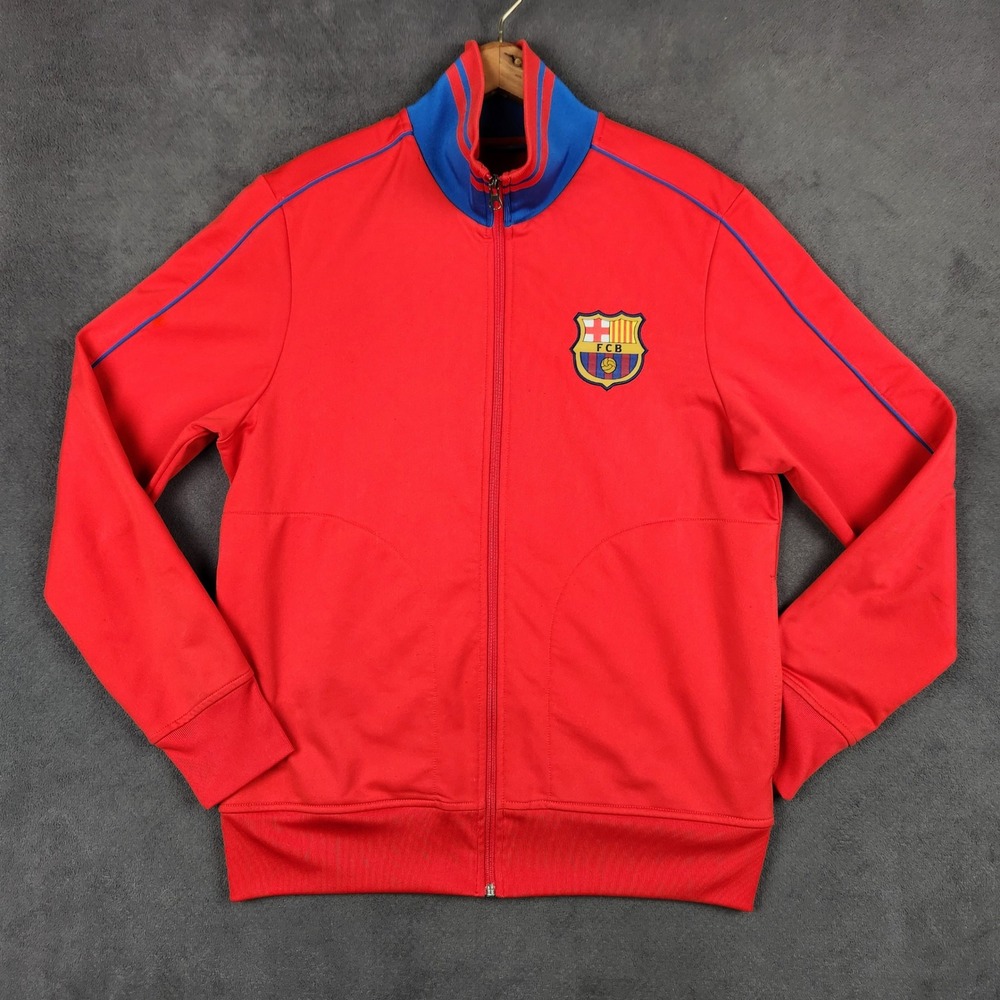 FC Barcelona Track Jacket Mens Medium Red Full Zip Embroidered Soccer Warm Up
